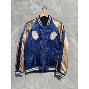 Ben David Jacket Men's Small Blue Gold Reversible Japan Sukajan Embroidery Satin